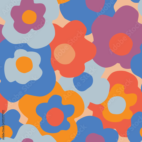 Abstract floral seamless pattern. Hand drawn flowers background in retro colors