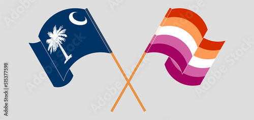 Crossed and waving flags of The State of South Carolina and Lesbian Pride