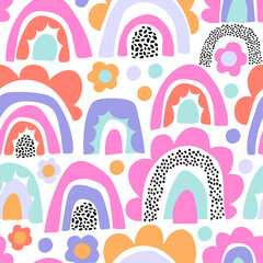 Wandcirkels Kinderkamer patronen Madeliefjes en regenbogen pastel doodle  © Tanya Syrytsyna