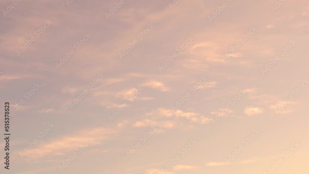 Clear Gently Pink Peach Sky at Sunset with Light Clouds as Feather, Time Lapse, Slow Motion. Soaring Clouds in Pure Sunset Sky, Timelapse. Beauty, Relax, Hight, Space. Clear Gently Pink Peach Sky at Sunset with Light Clouds as Feather, Time Lapse, Slow Motion. Soaring Clouds in Pure Sunset Sky, Timelapse. Beauty, Relax, Hight, Space.