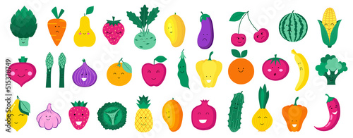 Set of organic fruits, vegetables and berries.