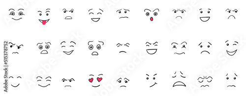 Cartoon cute and funny faces with positive and negative emotions.