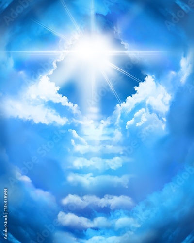 Illustration of cloud   s stairs leading to the heaven in blue sky landscape