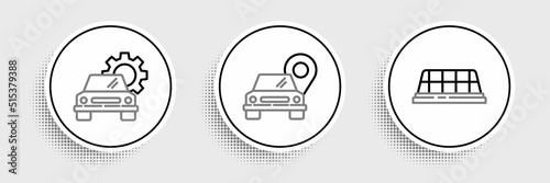 Set line Taxi car roof, Car service and Map pointer with taxi icon. Vector