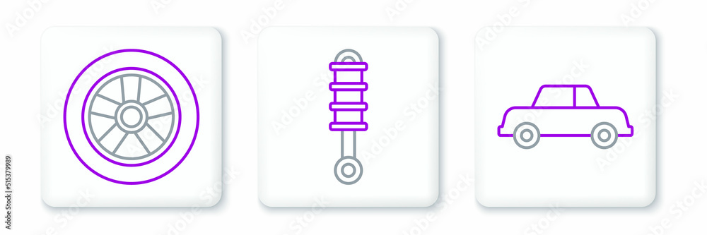 Set line Car, wheel and Shock absorber icon. Vector Set line Car, wheel and Shock absorber icon. Vector
