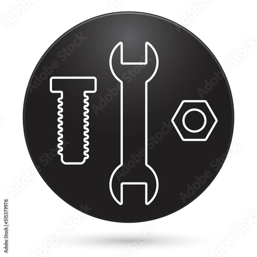 Wrench icon, black circle button with gradient. Vector illustration.