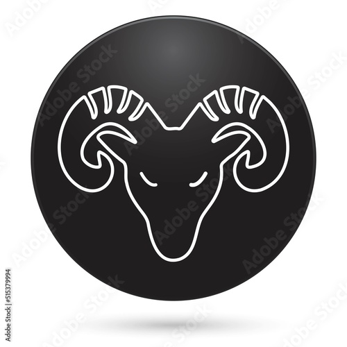Zodiac aries icon, black circle button with gradient. Vector illustration.