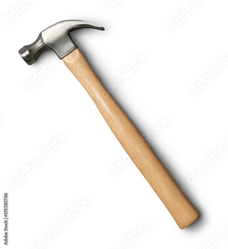 Fotografiet Metal hammer with wooden handle on white