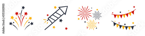 Firework Icons For Festival, Event, Celebration And Party - Colorful Vector Illustrations Isolated On White Background
