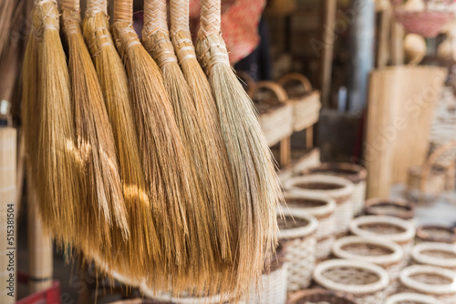 Walis tambo and rattan baskets for sale at a small store at Manaoag, Pangasinan, Philippines. photo