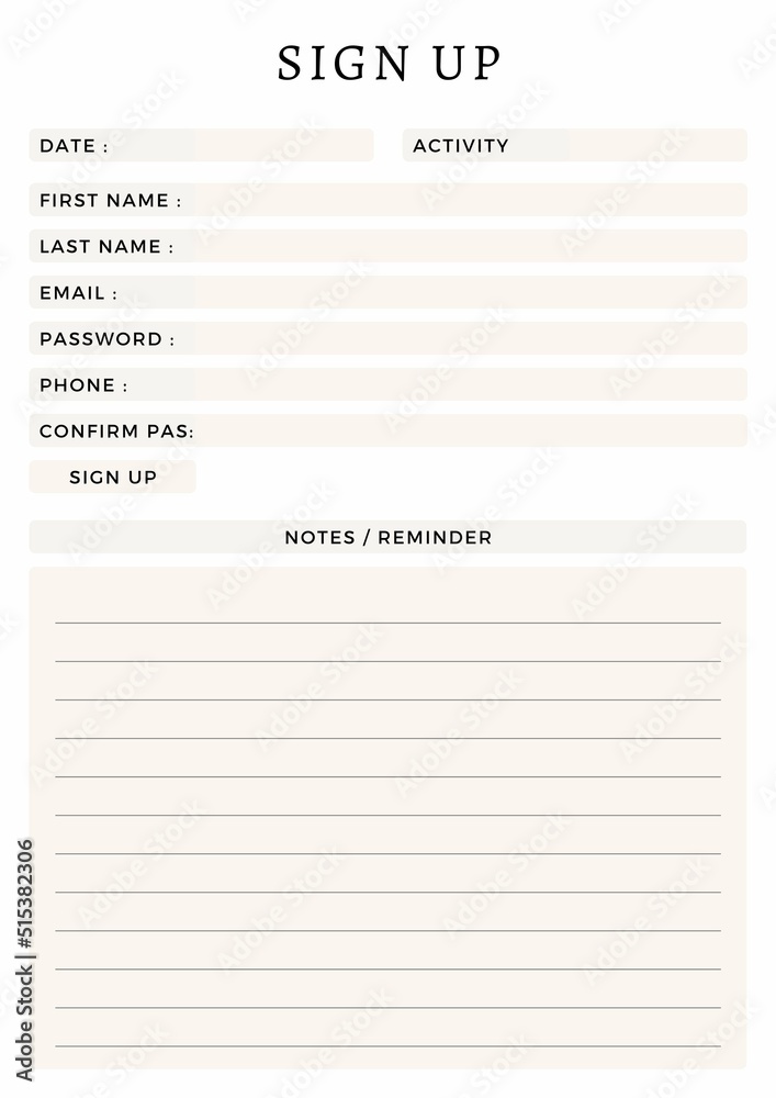 Sign Up sheet Sign Up sheet
