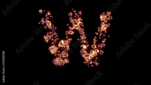 letter W with strong golden shine - fashion gems alphabet  isolated - object 3D rendering