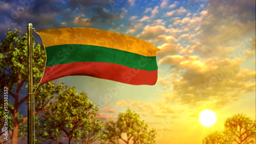 waving flag of Lithuania at sundown for independence day - abstract 3D illustration