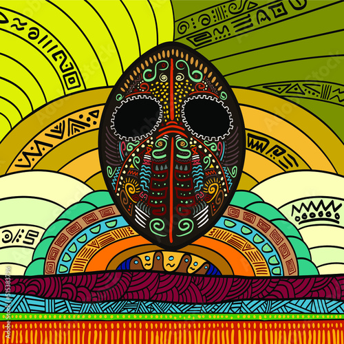 Vector illustration in African style. Mask.