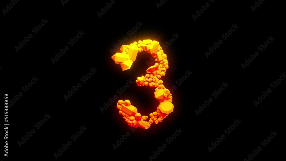 abstract bright orange number 3 - creative warm crystals alphabet, isolated - loop video abstract bright orange number 3 - creative warm crystals alphabet, isolated - loop video