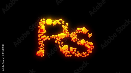 abstract bright orange rupee symbol - creative warm stones font, isolated - loop video photo