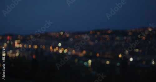 Plate of out of focus city lights at night of Stuttgart - Germany for green screen use shot with KOWA anamorphic lenses. photo