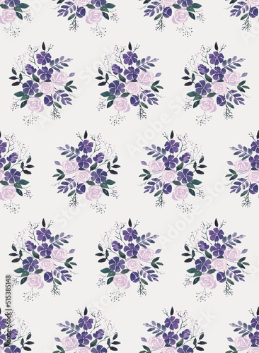 Seamless Hand painted watercolour wild rose floral bunch pattern