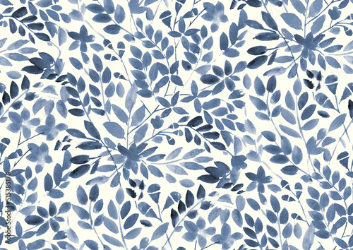 Seamless Hand painted watercolour wild meadow leaves and flowers Multicolour pattern
