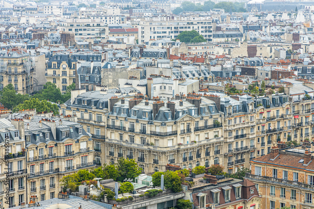 Typical Parisian Haussmannian residential building in Paris, France