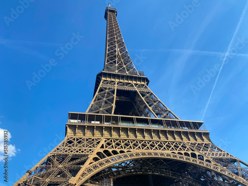 Eiffel Tower with blue sky in Paris, France