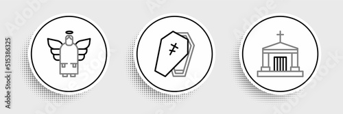 Set line Old crypt, Christmas angel and Coffin with cross icon. Vector