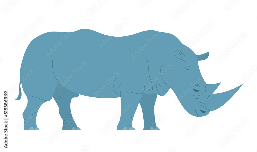 Obraz premium African animal rhinoceros. Large herbivorous mammal with a horn on its nose. Topics about animals and the zoo. Flat vector illustration isolated on white background