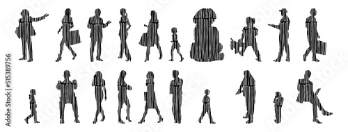 Vector silhouettes, Outline silhouettes of people, Contour drawing, people silhouette, Icon Set Isolated, Silhouette of sitting people, Architectural set	
