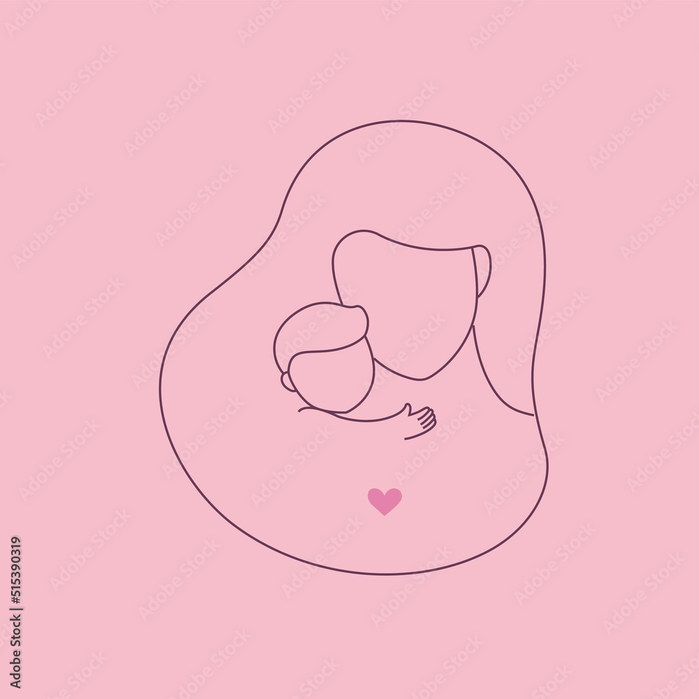 Linear logo, mother with a baby. Happy maternity. Face to face. Hugs with love Linear logo, mother with a baby. Happy maternity. Face to face. Hugs with love