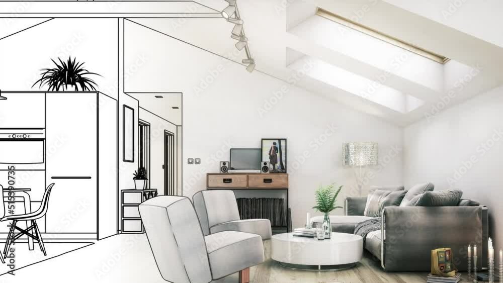 Geräumige Dachwohnung nach Ausbau (Entwurf) - 3D Visualisierung Geräumige Dachwohnung nach Ausbau (Entwurf) - 3D Visualisierung