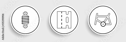 Set line Bicycle frame, suspension and lane icon. Vector