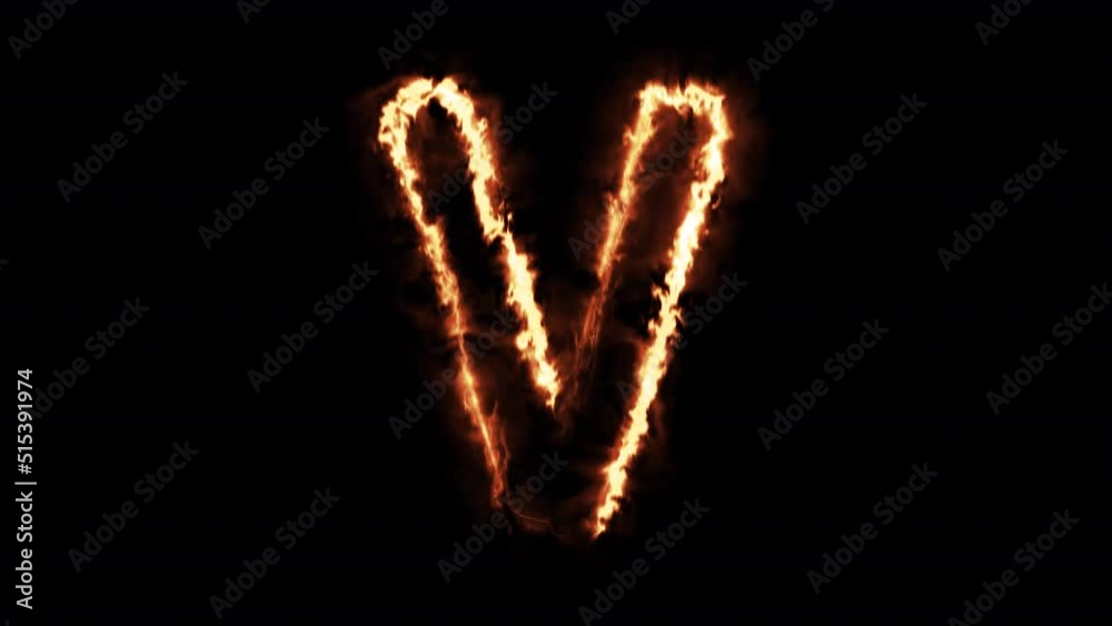 Fire alphabet V on alpha channel background. Fire alphabet V on alpha channel background.
