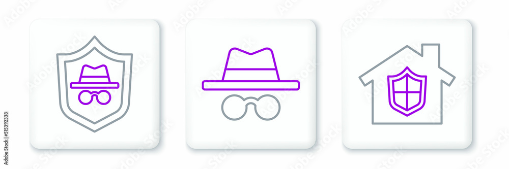 Set line House under protection, Incognito mode and icon. Vector Set line House under protection, Incognito mode and icon. Vector