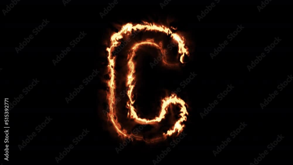 Fire alphabet C on alpha channel background.
