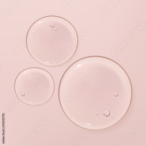 Vector Realistic Water Drops or Beauty and Cosmetics Clear Gel Element 3D Illustration in Pink for Poster, Book Cover or Advertisement Background.