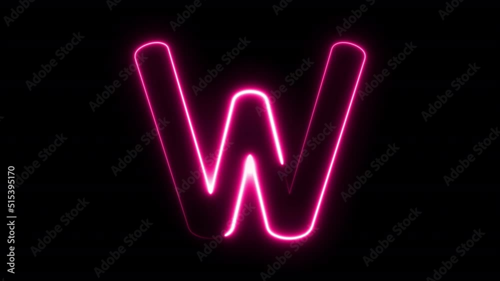 Neon alphabet W glowing on alpha channel background. Neon alphabet W glowing on alpha channel background.
