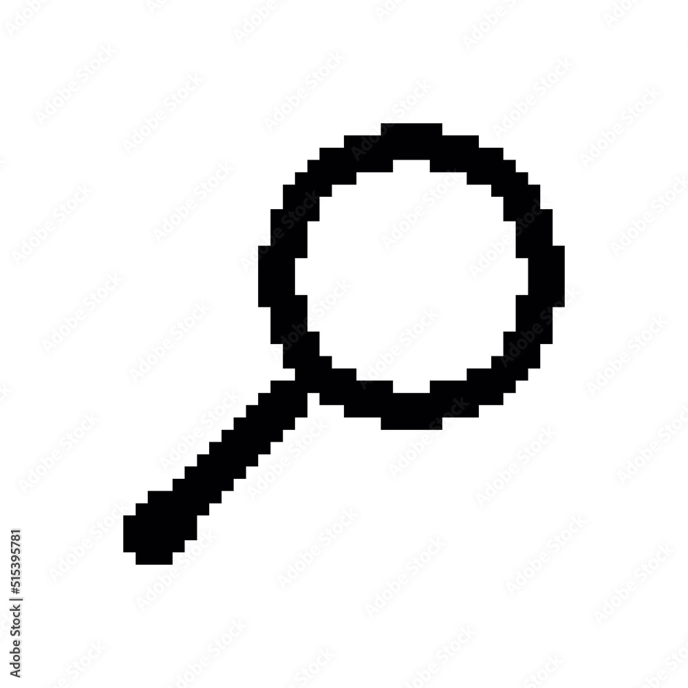 Fototapeta premium Magnifying glass/ search vector icon. Pixel art. 8 bit logo. eps10