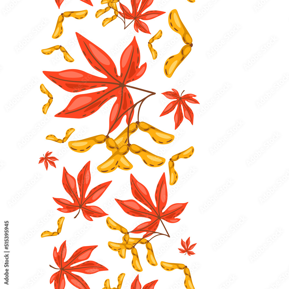 Seamless pattern of maple leaves with seeds. Image of autumn plant. Seamless pattern of maple leaves with seeds. Image of autumn plant.