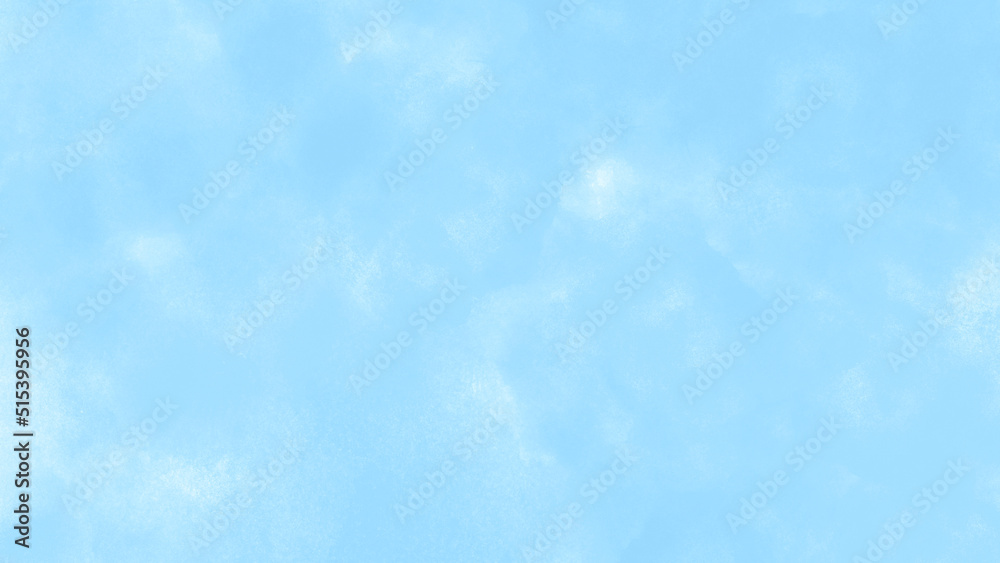 Blue sky with clouds. Soft blue watercolor background hand drawn with copy space for text. Vintage classic blue texture of paper background. Studio background 