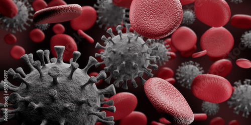 Coronavirus in the blood,3d rendering.
