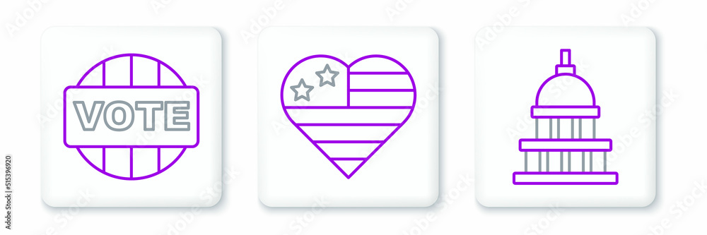 Set line White House, Vote and USA Independence day icon. Vector Set line White House, Vote and USA Independence day icon. Vector