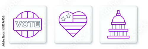 Set line White House, Vote and USA Independence day icon. Vector