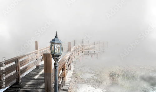 Картината върху платно Wooden footbridge on Lake Vita, Carpathians, Western Ukraine