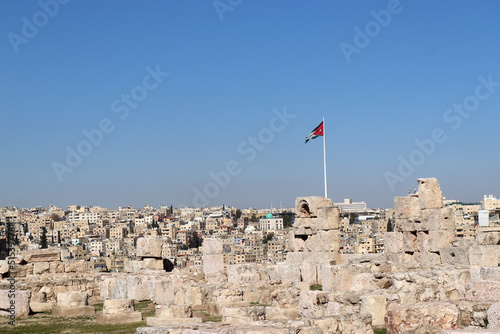 Amman, Jordan - Jordanian flag from amman citadel hill