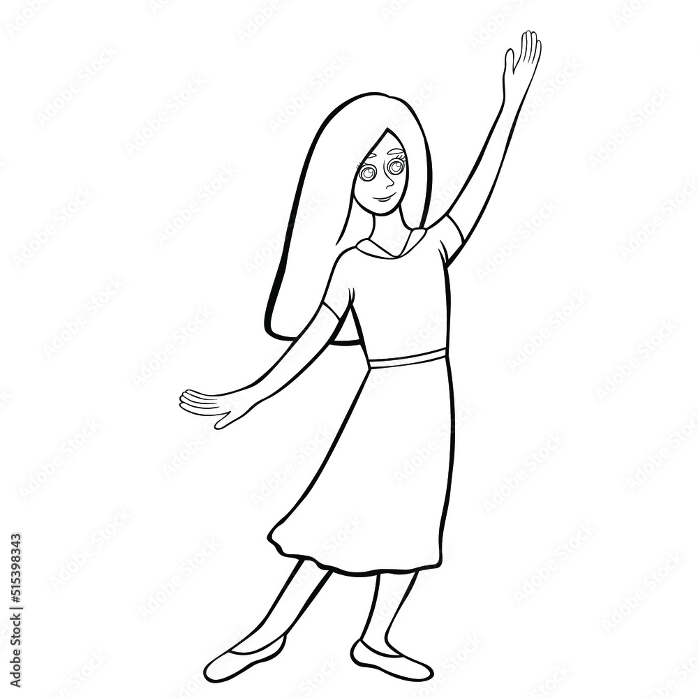 coloring model of a girl raising her hand vector illustratio