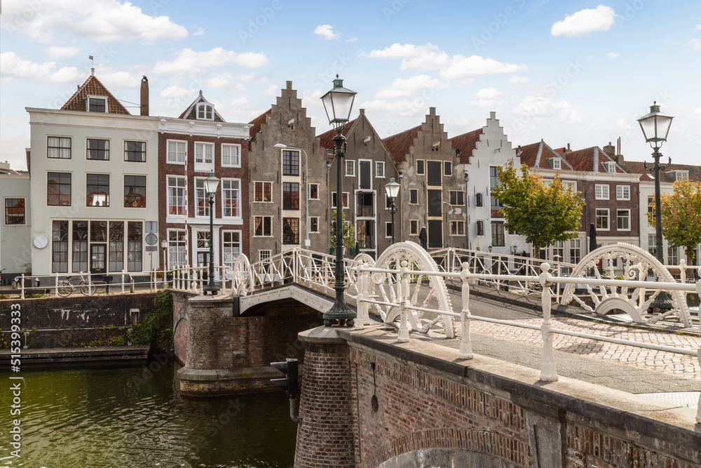 Canal houses and drawbridge in the center of the Dutch city of Middelburg in the province of Zeeland.