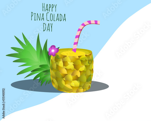 National Pina Colada Day vector. Tropical Pina Colada cocktail icon vector. Drink with pineapple and coconut vector. Fruits fresh cocktail icon. Summer drink vector. Pina Colada Day Poster, July 10