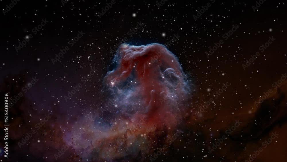 Fly towards the Horsehead Nebula in the constellation of Orion. Zooming into the Horsehead Nebula. Wide field video of Barnard 33.