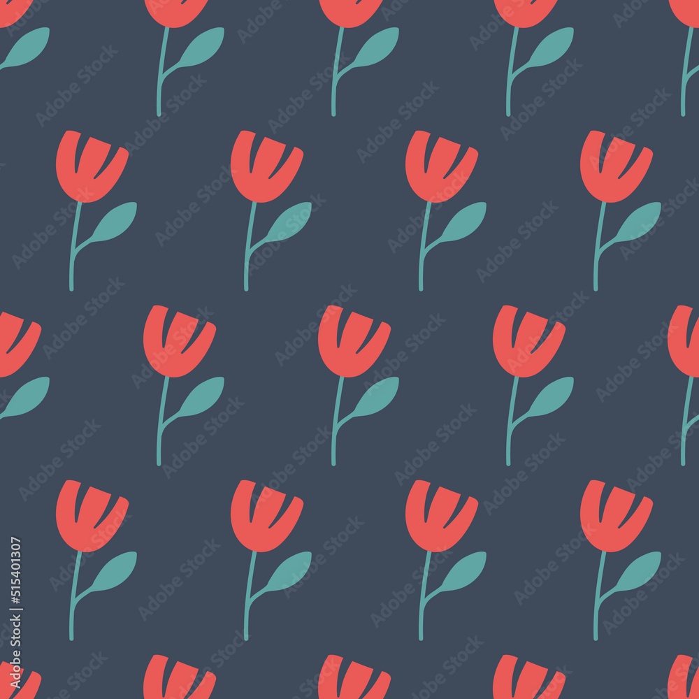 Art tulip flower on dark seamless pattern for textile Art tulip flower on dark seamless pattern for textile