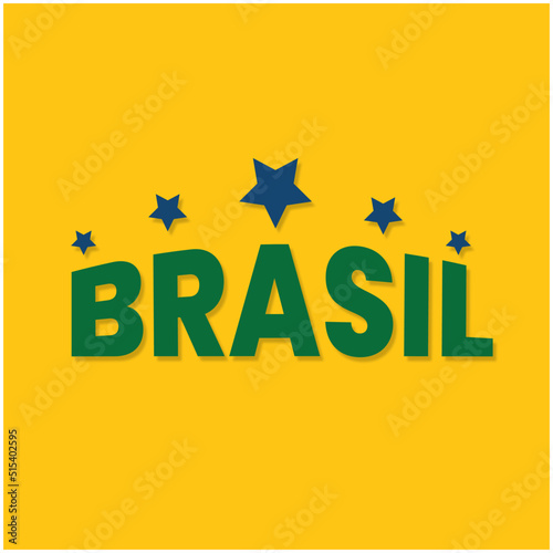 Brasil written on yellow background with five 5 stars